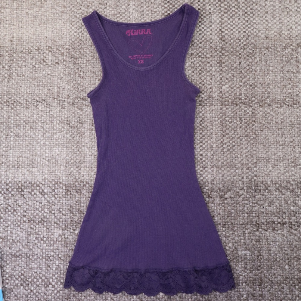 Kirra Ribbed Lace Trim Tank Top Womens XS Purple Heart Detail Sleeveless Cami